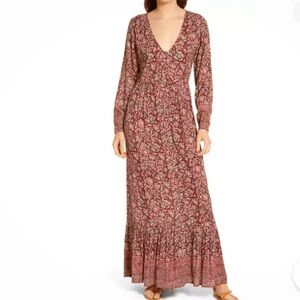 Faherty Toluca Tiered‎ Long Sleeve Dress Merlot Bordeaux Red Floral Womens Small